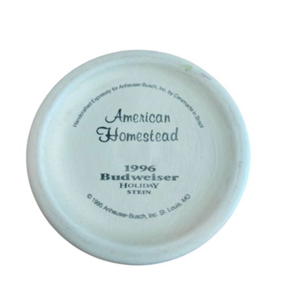 Vintage 1996 Budweiser Holiday Beer Stein American Homestead Ceramarte Relief - Picture 2 of 7